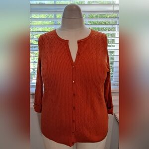 Talbots Burnt Orange Button Down 3/4 Sleeve Cardigan Size 1X NWT